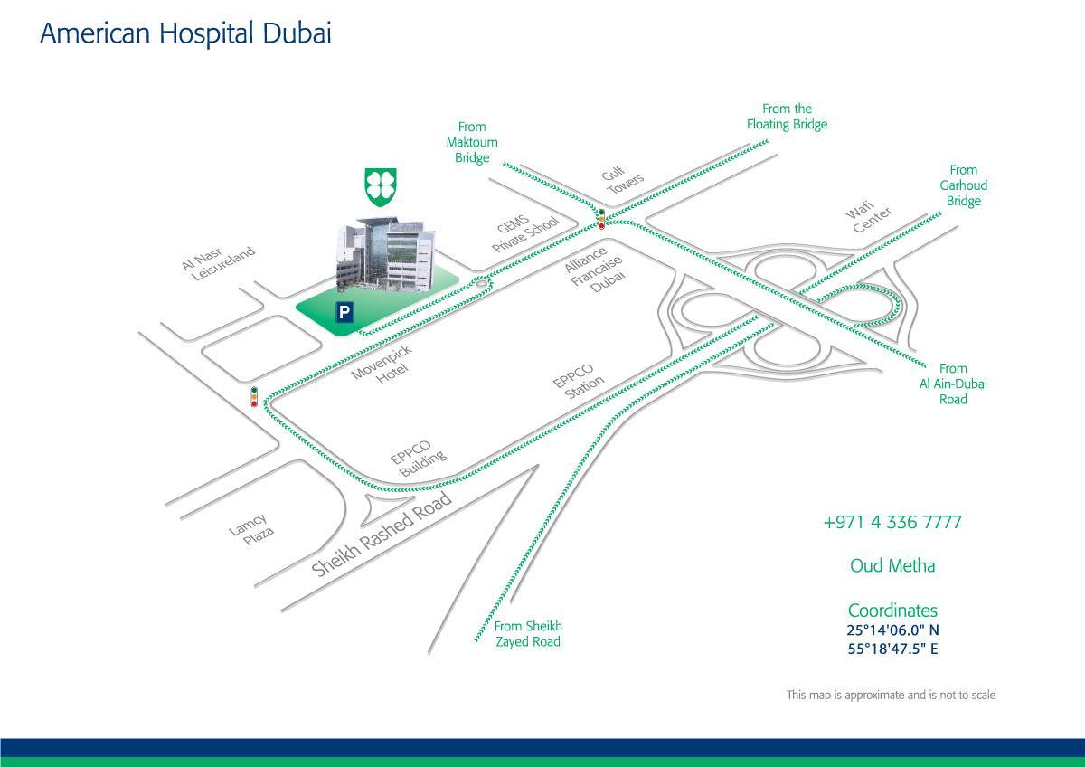 mapa de l'American hospital de Dubai
