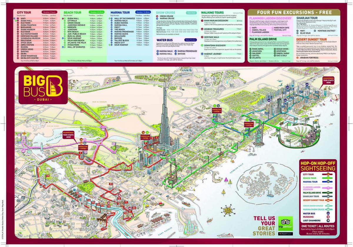 big red autobús Dubai mapa