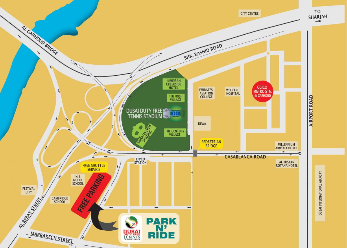 Dubai deure lliure estadi de tennis mapa de localització