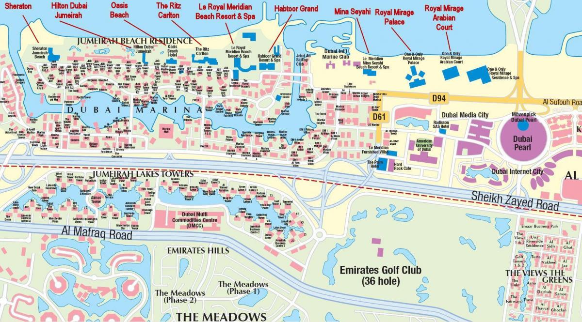 Dubai marina mapa amb la construcció noms
