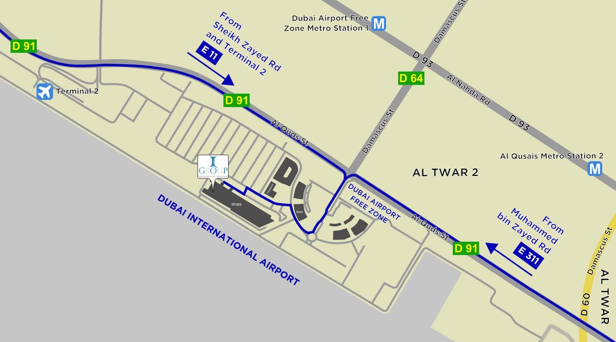 mapa de la zona franca de l'aeroport de Dubai